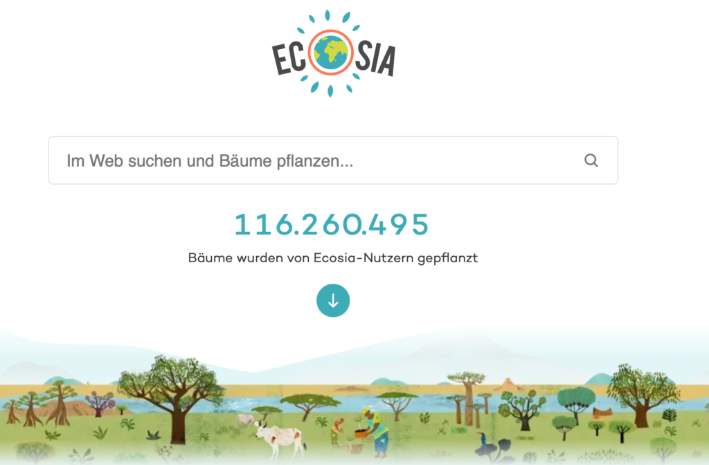 Screenshot der Suchmaschine Ecosia